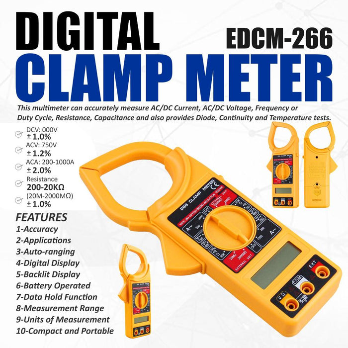 JRSDRIVE Digital Clamp Meter, AC Current Tester, EDCM-266